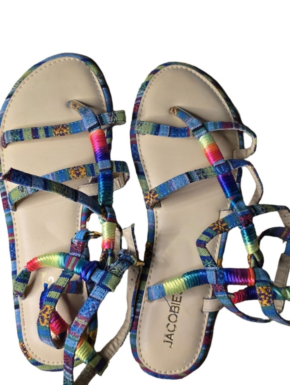 JACOBIES Rainbow Tribal Print Gladiator Sandals Women’s 10 US Boho Festival